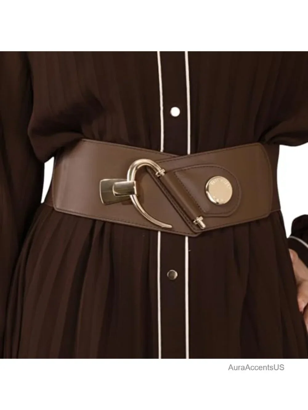 Genuine Italian Leather Wide Belt for Women with Elastic Stretch